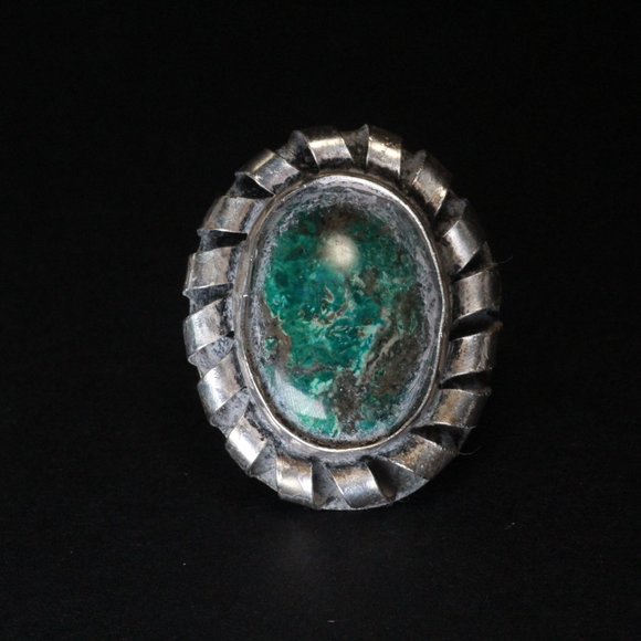 SILVER 800 BIG GREEN STONE SPLIT RING - Picture 6 of 7